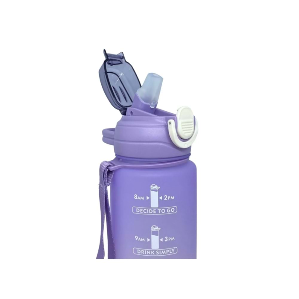 1 L 1000ml Pipetli Tritan Çift Renkli Motivasyon Matarası Mor Plastik