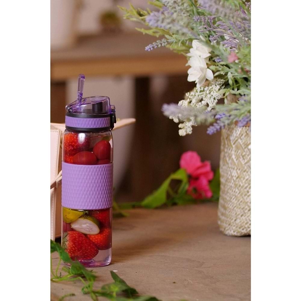 Uzspace 530ml Detoks Aparatlı Silikon Gövde Tritan Su Matarası Oak Grey
