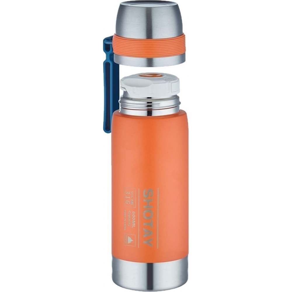 600 Ml Çelik Kamp Termosu Ağızlık Ve Ekstra Bardaklı
