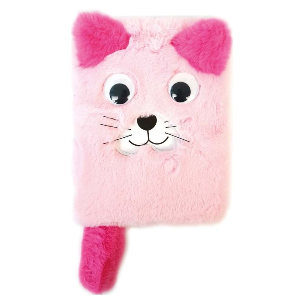 Peluş Hatıra Defteri Kedicik Figürlü Oynar Gözlü Pembe