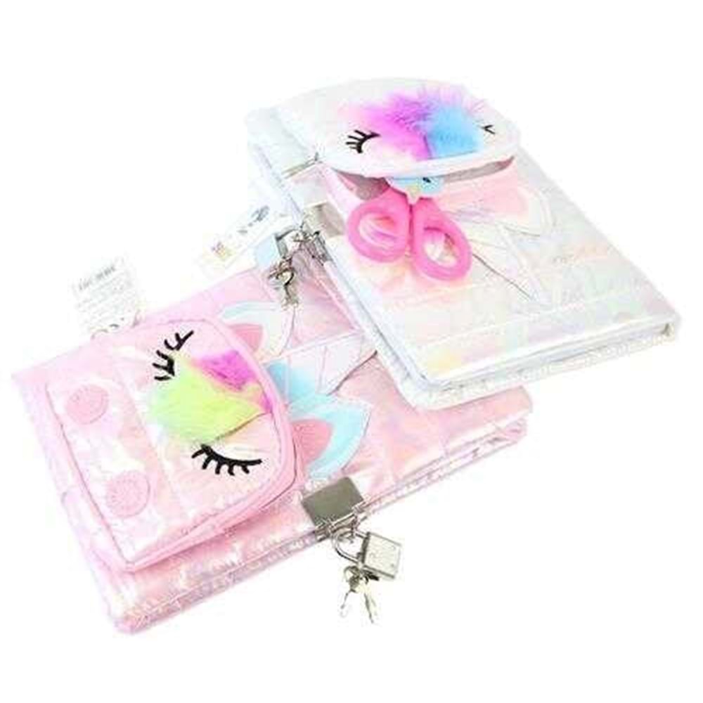 Kilitli Hatıra Defteri Çantalı Çizgili Defter Pembe-Beyaz