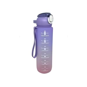 1 L 1000ml Pipetli Tritan Çift Renkli Motivasyon Matarası Mor Plastik