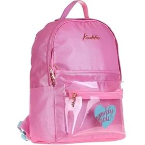 Kaukko Sparkle Üç Gözlü Pembe Şeffaf Cepli Okul ve Günlük Sırt Çantası - Kız Çocuk