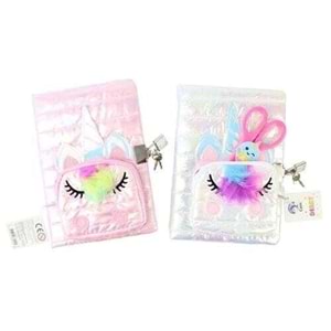 Kilitli Hatıra Defteri Çantalı Çizgili Defter Pembe-Beyaz