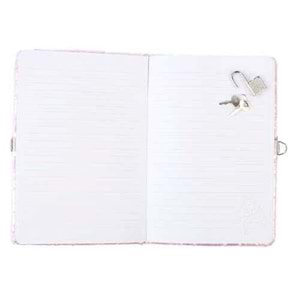 Kilitli Hatıra Defteri Çantalı Çizgili Defter Pembe-Beyaz
