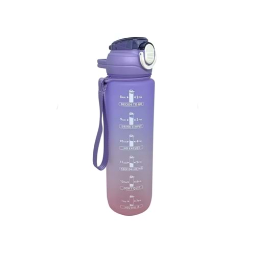 1 L 1000ml Pipetli Tritan Çift Renkli Motivasyon Matarası Mor Plastik