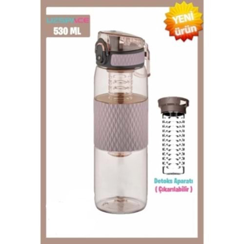 Uzspace 530ml Detoks Aparatlı Silikon Gövde Tritan Su Matarası Oak Grey