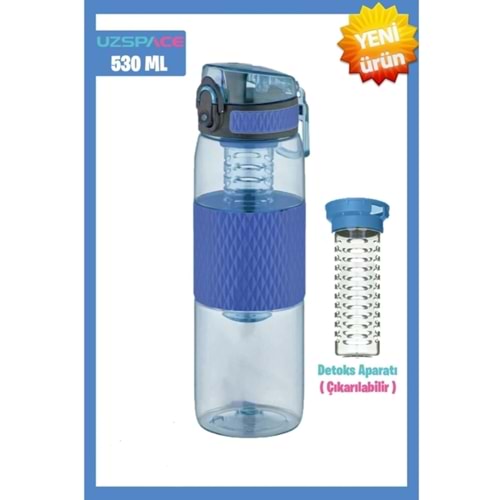 Uzspace 530ML Detoks Aparatlı Silikon Gövde Tritan Su Matarası Clitoria Blue