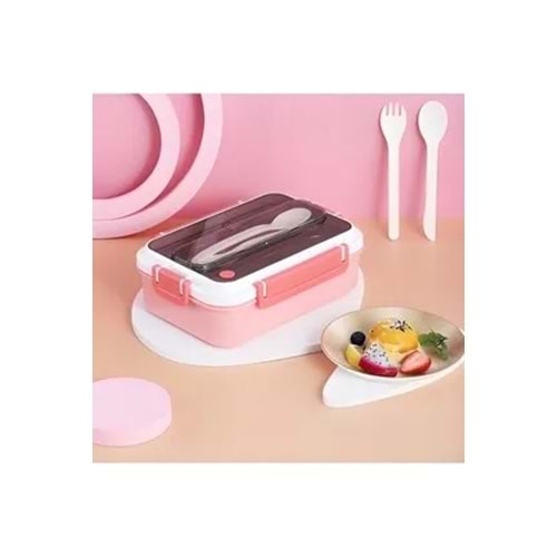 Vagonlife Bento Lunch Box Ofis-Okul Için Yeni Nesil Sefer Tası Tek Kat 3 Bölme Çatal ve Kaşıklı -Paslanmaz Çelik