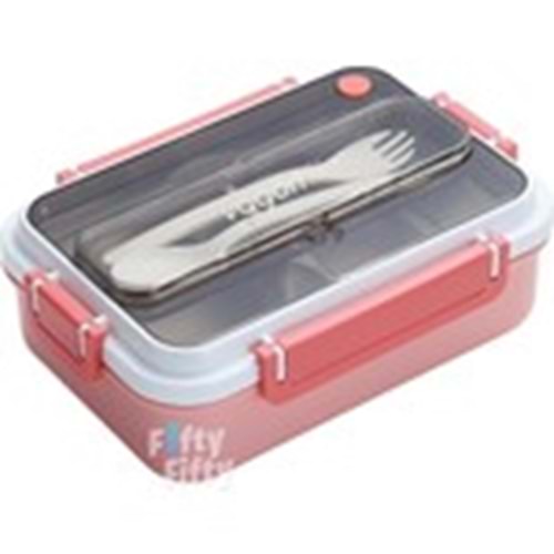 Vagonlife Bento Lunch Box Ofis-Okul Için Yeni Nesil Sefer Tası Tek Kat 3 Bölme Çatal ve Kaşıklı -Paslanmaz Çelik