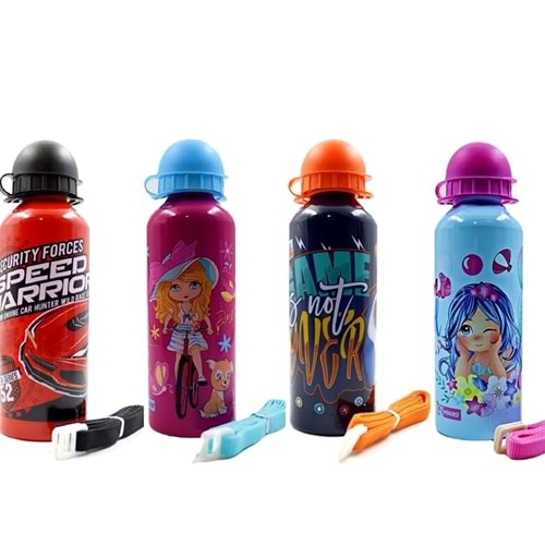 Aliminyum Matara 500 ml Mt-2510 4 Farklı Renk Ve Figürler