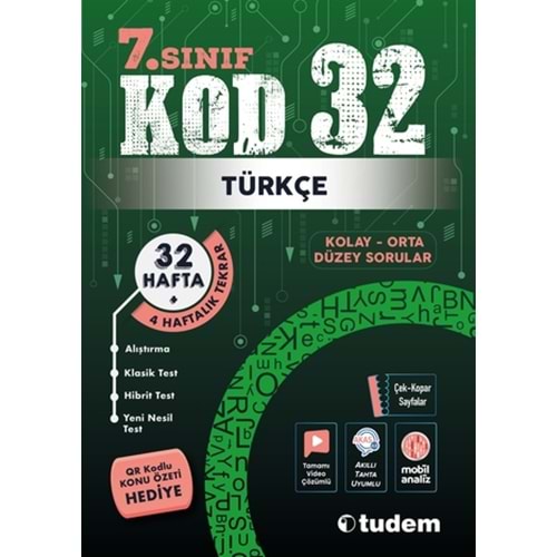 7. Sınıf Türkçe Kod 32 Tekrar Testleri Tudem Yayınları