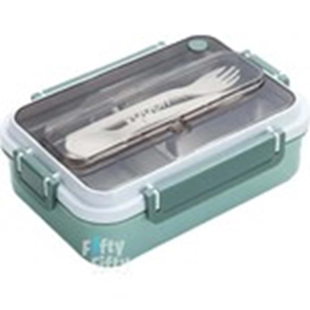 Bento Lunch Box Ofis-Okul İçin Yeni Nesil Sefer Tası Tek Kat 3 Bölme Çatal Ve Kaşıklı -Pas