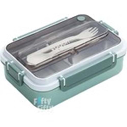 Bento Lunch Box Ofis-Okul İçin Yeni Nesil Sefer Tası Tek Kat 3 Bölme Çatal Ve Kaşıklı -Pas