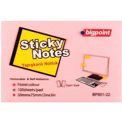 Bıgpoınt Yapıskanlı Kagıt 50x75 Pembe 1 Lı(801)