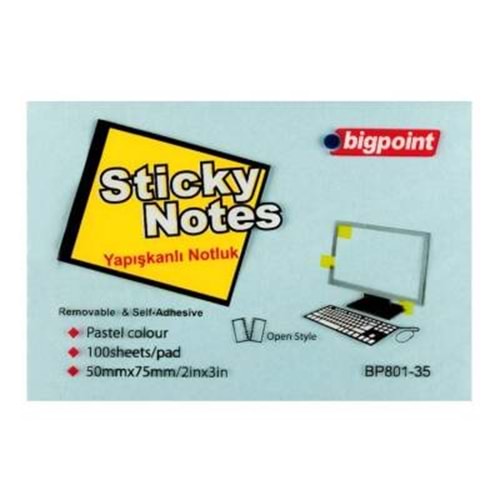 Bigpoint Mavi Yapışkanlı Not Kağıdı 75x50mm