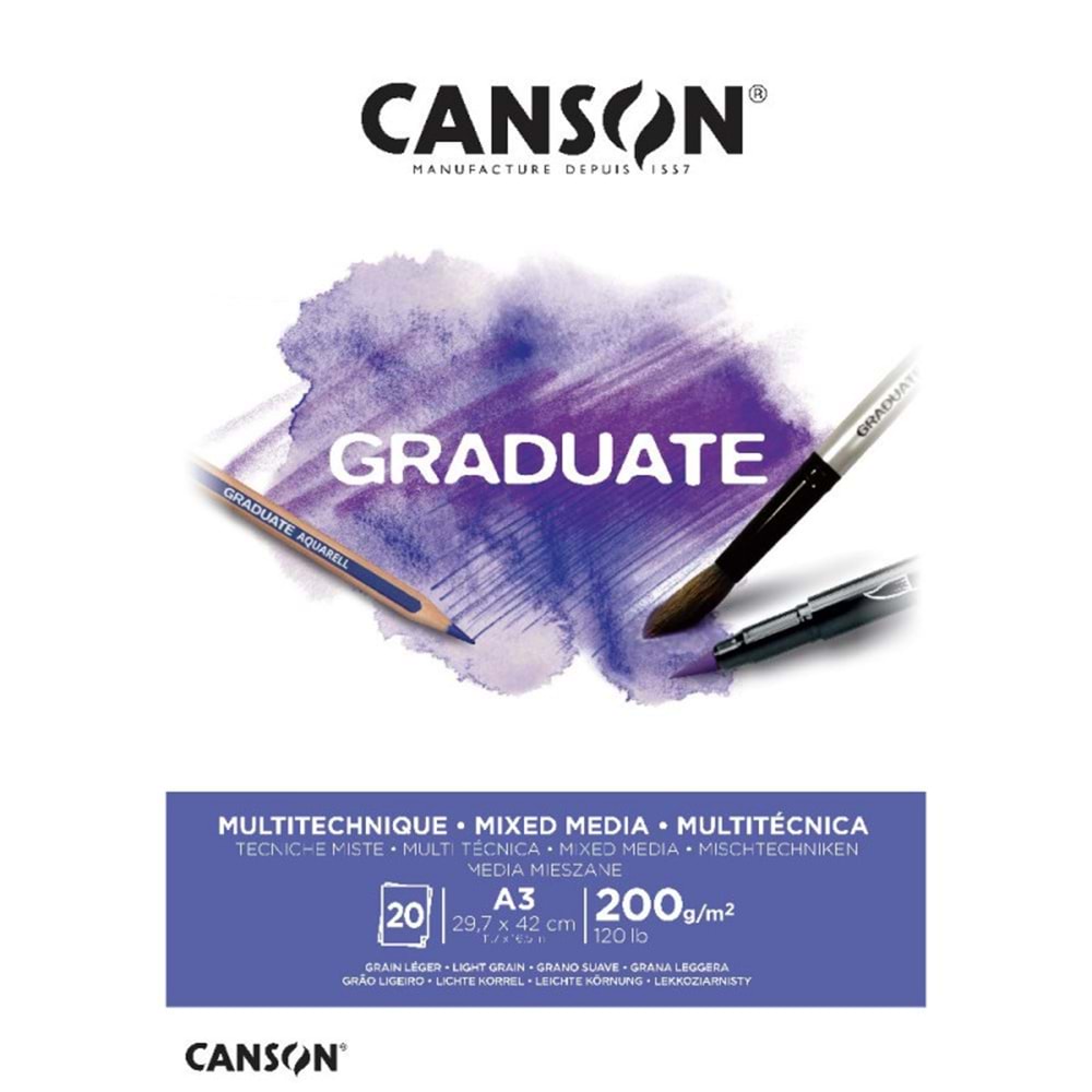 Canson Graduate Mixed Media Çok Amaçlı Eskiz Çizim Defteri 200 gr. A3 20 Sayfa