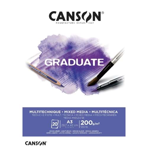Canson Graduate Mixed Media Çok Amaçlı Eskiz Çizim Defteri 200 gr. A3 20 Sayfa