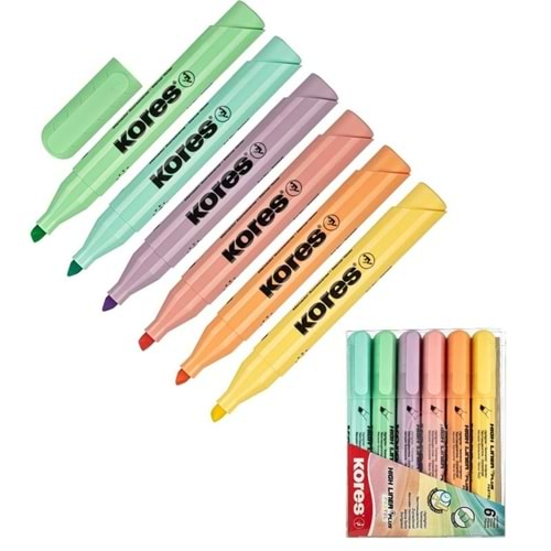 Kores High Liner Plus Pastel Fosforlu Kalem 6Lı Set