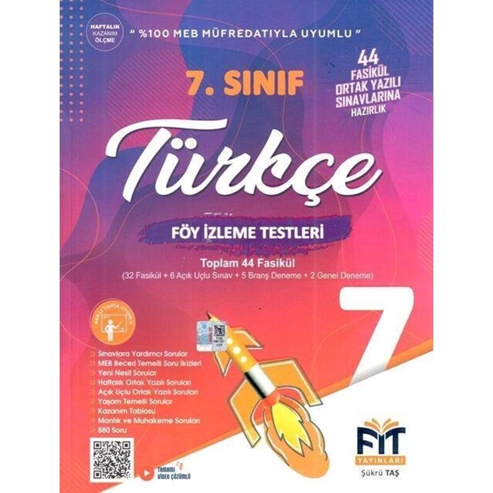 7. Sınıf Türkçe Föy İzleme Testleri 44 Fasikül Fit Yayınları