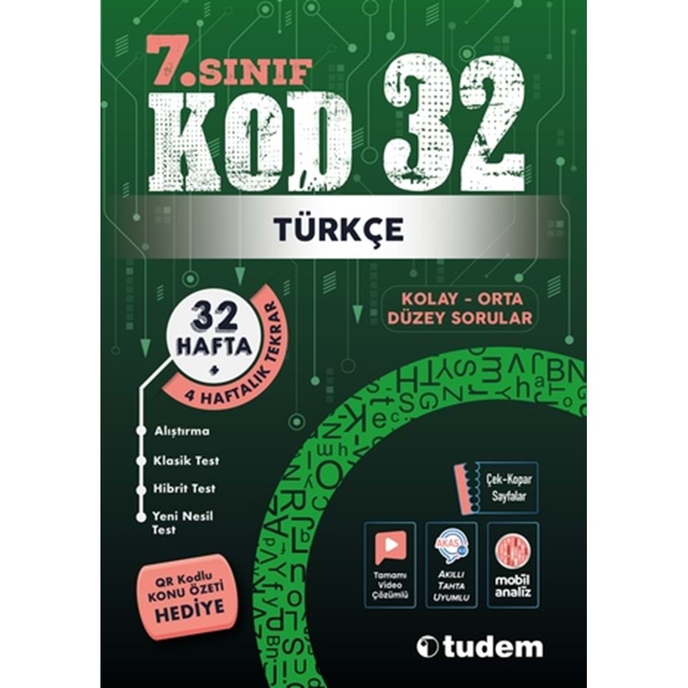7. Sınıf Türkçe Kod 32 Tekrar Testleri Tudem Yayınları